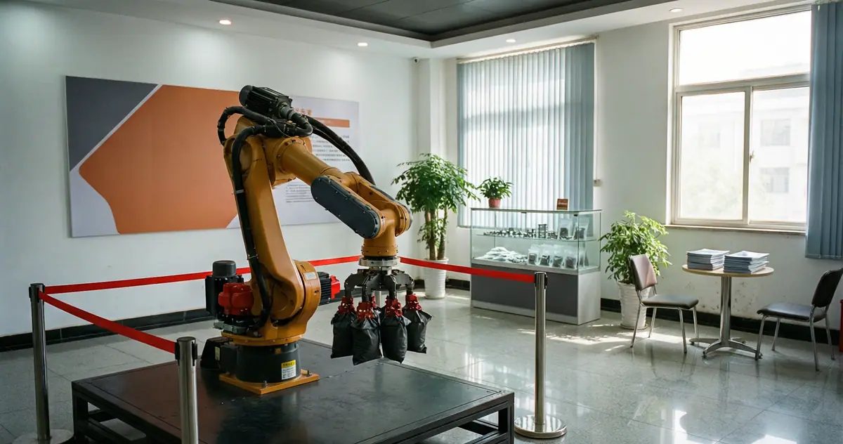 Showroom with sample palletizing robots and gripper configurations