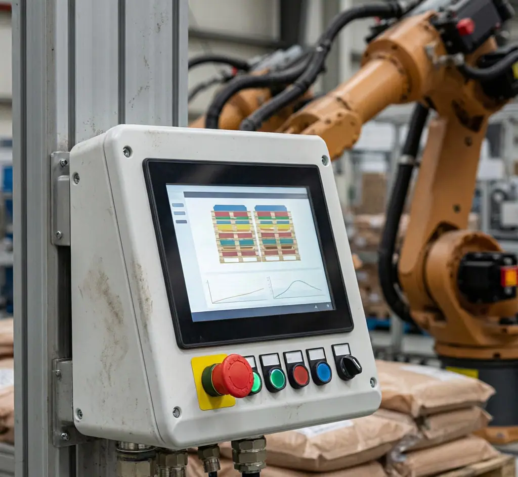 Automatic Palletizing Arm with PLC System and Compact Design for Bag Handling in Feed Industry