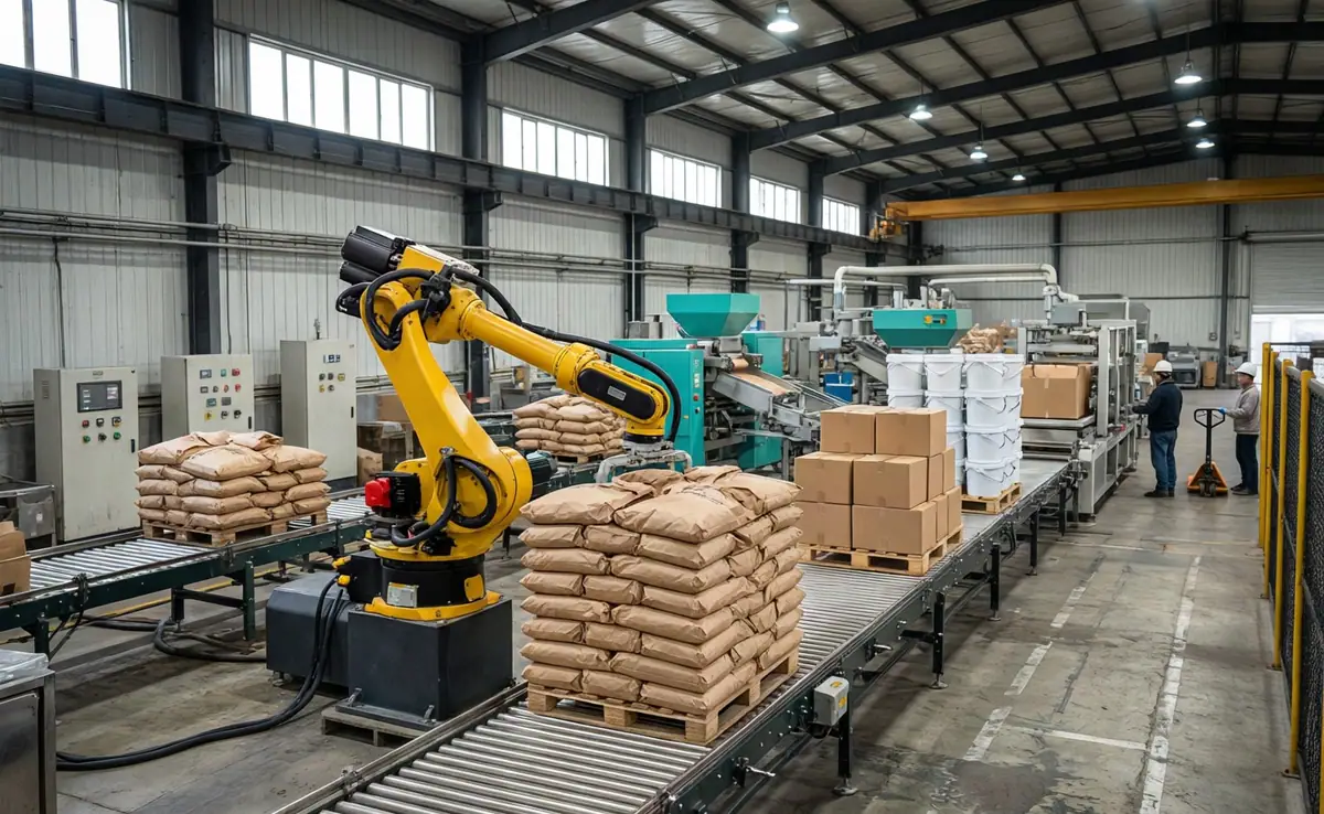 Industrial Palletizing Robotic Arm Automatic Stacker Machine for Feed, Fertilizer, Mortar Bags, Plastic Buckets and Carton Boxes